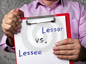 Financial concept meaning Lessor vs. Lessee with inscription on the piece of paper