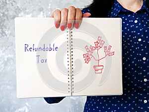 Financial concept meaning Refundable Tax with sign on the page