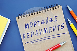Financial concept about Mortgage Repayments with inscription on the piece of paper photo
