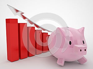 Financial concept piggy bank and red graphics