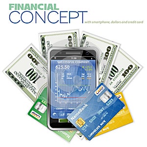 Financial Concept with Touchphone and Dollar photo