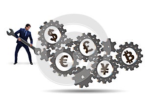 The financial concept with various currencies