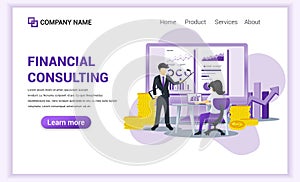 Financial Consulting concept with characters, Consultant presenting data and report financial on screen. Can use for web banner,