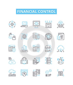 Financial control vector line icons set. Finance, Control, Accounting, Budgeting, Auditing, Risk, Taxation illustration