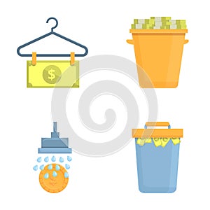 Financial crime icons set cartoon vector. Symbolic money laundering process