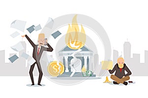 Financial crisis, business bankruptcy and unemployment, people vector illustration