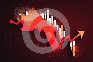 Financial crisis business graph on red impact