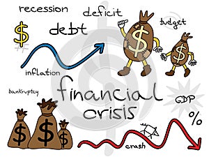 Financial crisis cartoon set