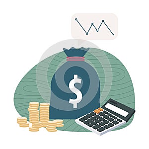 Financial crisis concept. cost reduction strategy and analysis. pile of dollar coin fall down symbol