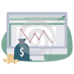 Financial crisis concept. cost reduction strategy and analysis. pile of dollar coin fall down symbol