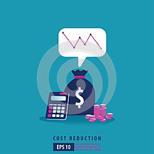 Financial crisis concept. cost reduction strategy and analysis. pile of dollar coin fall down symbol. economic decline, downfall,