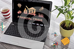 Financial crisis concept on a laptop