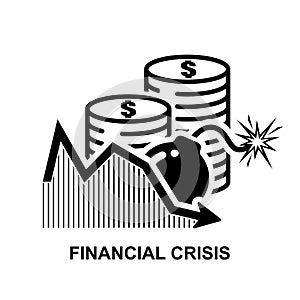 Financial crisis icon. Money crisis icon isolated on background