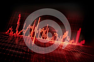 Financial Crisis. An illustration of a red chart depicting a recession and economic turmoil, with a downward trend. Ai generated