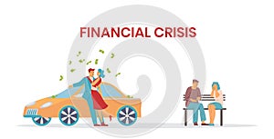 Financial crisis and widening social divide banner flat vector illustration.