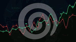 Financial dashboard, report from business analytics on the background of the political world map, exchanges and brokerage