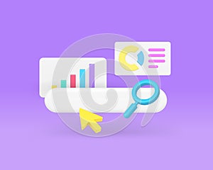 Financial data analysis business growth chart graph search information report 3d icon vector