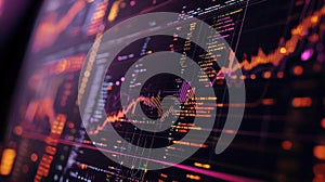 Financial data analysis displaying on computer screen with charts and code