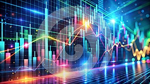 Financial Data Analysis with Glowing Charts and Graphs Visualizations Concept