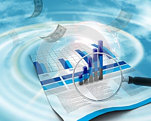 Financial data and magnifying glass