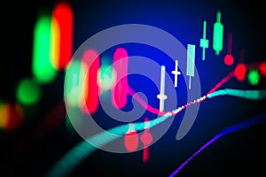 Financial data on a monitor,candle stick graph of stock market ,