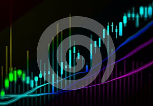 Financial data on a monitor,candle stick graph of stock market ,