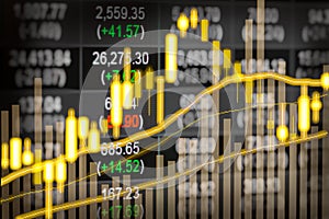 Financial data on a monitor,candle stick graph of stock market ,