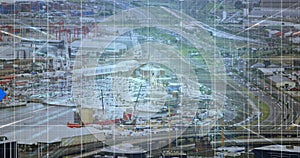 Financial data processing against cityscape