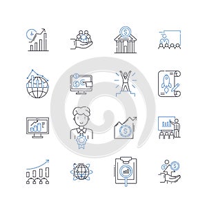 Financial diagnosis line icons collection. Analysis, Assessment, Audit, Balance, Budget, Capital, Cash flow vector and