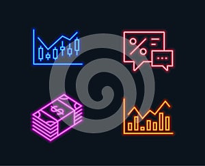 Financial diagram, Usd currency and Discounts icons. Infochart sign.