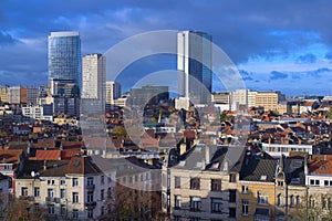 Financial district of Brussels, Belgium. Elevated view taken from Schaerbeek district