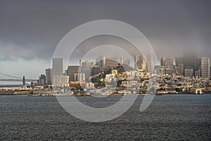 Financial district cityscape from Alcatraz prison, San Francisco, CA, USA