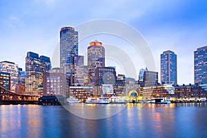 Financial District Skyline and Harbour at Dusk, Boston