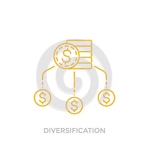 Financial diversification line icon with coins