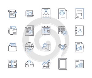 Financial documents line icons collection. Invoices, Receipts, Statements, Balances, Ledgers, Expenses, Taxes vector and photo