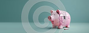 Financial and Economic Crisis Concept. Inflation, Recession, Inflation and Depression affect Savings Money. Crackked Ceramic Piggy photo