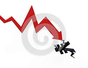 Financial economic decline and decline arrow, RMB symbol, financial bankruptcy and career failure