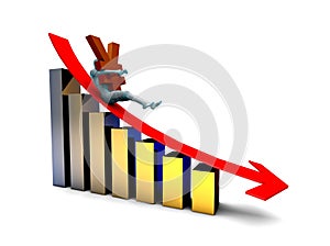 Financial economic decline and decline arrow, RMB symbol, financial bankruptcy and career failure