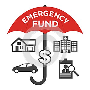 Financial Emergency Fund Icons with Umbrella