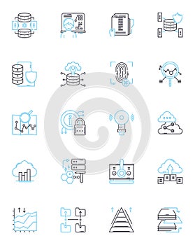 Financial forecasting linear icons set. Projection, Budgeting, Trending, Analysis, Planning, Anticipation, Estimation