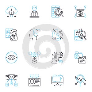 Financial forecasting linear icons set. Projection, Budgeting, Trending, Analysis, Planning, Anticipation, Estimation