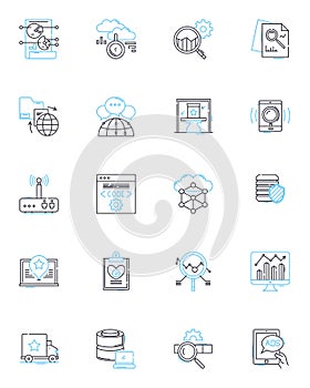 Financial forecasting linear icons set. Projections, Analytics, Prognostication, Budgeting, Analytics, Optimization