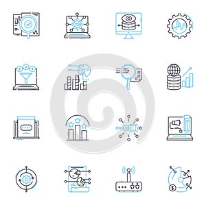 Financial forecasting linear icons set. Projections, Analytics, Prognostication, Budgeting, Analytics, Optimization