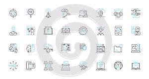 Financial forecasting linear icons set. Projections, Analytics, Prognostication, Budgeting, Analytics, Optimization
