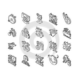 financial freedom money business isometric icons set vector