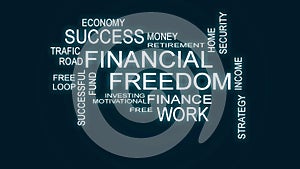 Financial Freedom word cloud with blue background