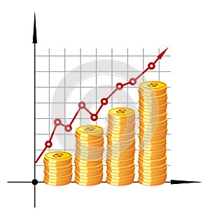 Financial graph with coins. Vector.