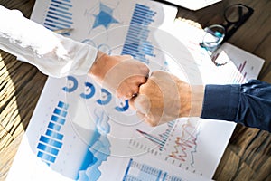 Financial Graph And Diagram. Analyst Fist Bump