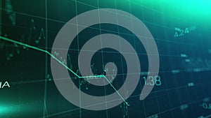 Financial graph showing statistics, prices falling, stock market crash, crisis, inflation rate. Electronic chart with stock market