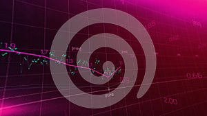 Financial graph showing statistics, prices falling, stock market crash, crisis, inflation rate. Electronic chart with stock market